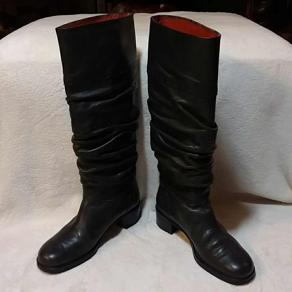 Runched Leather Charcoal Black Italian Boots Milan High Quality Duccio Del Duca